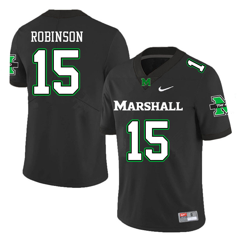 Men #15 Antonio Robinson Marshall Thundering Herd College Football Jerseys Stitched-Black - Click Image to Close